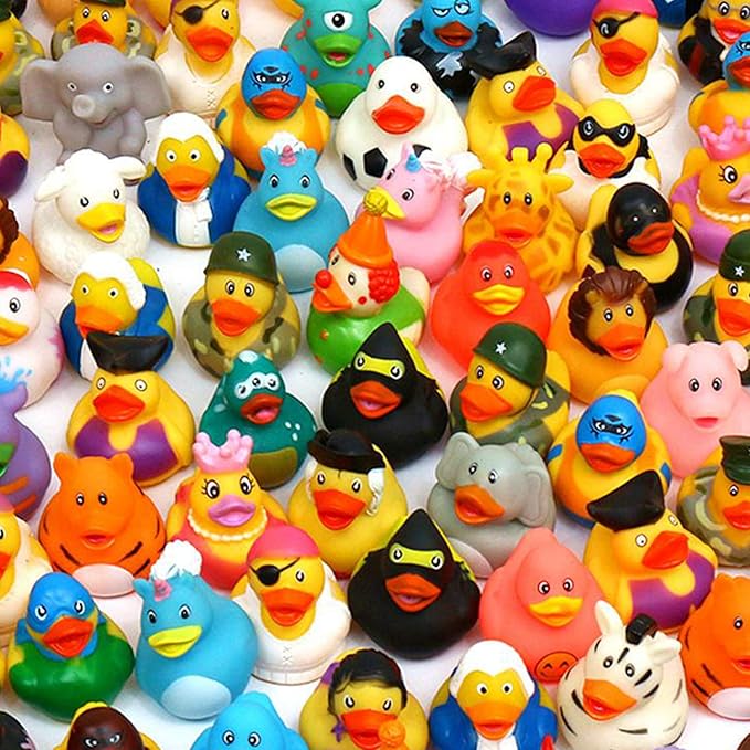 WQTHE 120 Pack Rubber Duck for Jeeps Ducking - 2.3 Inch Bulk Floater Duck for Kids - Baby Bath Toy Assortment - Party Favors, Birthdays, Bath Time, and More (50 Varieties)