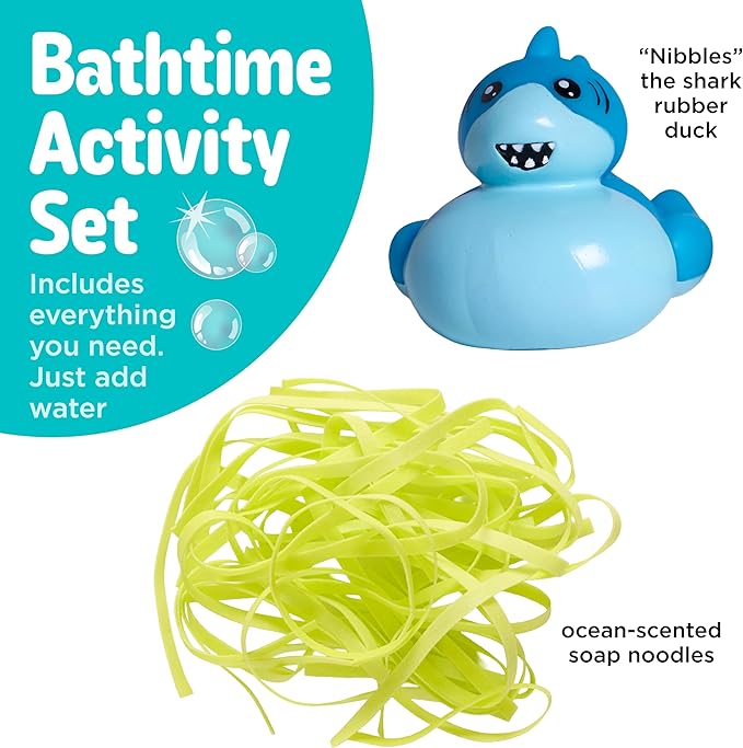 Creativity for Kids Soap Noodles Shark Bath Set | Mix, Swirl & Play with Green Soap Noodles & Nibbles The Shark Duck | Sensory Bath Toys & Fine Motor Skill Crafts (Ages 3+)