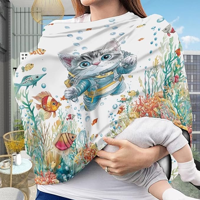 Cat Car Seat Canopy Breastfeeding Cover - Multi Use Baby Stroller and Carseat Cover, All Weather Breastfeeding Covers, Boys and Girls Shower Gifts