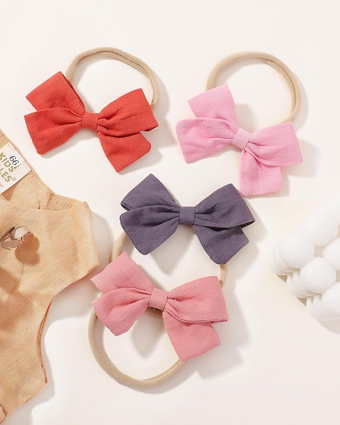 jollybows 20pcs Baby Girls Nylon Hair Bows Headbands Linen Bands Elastic Accessories for Baby Girls Infants preemie and Newborn Kids