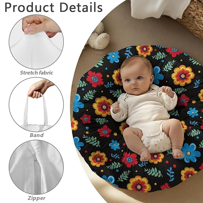 Newborn Lounger Cover, Soft Newborn Lounger Pillow Cover Comfortable Lounger Cover for Boys Girls Removable Infant Nest Pillow Slipcover Infant Lounger Cover Hippie Flower