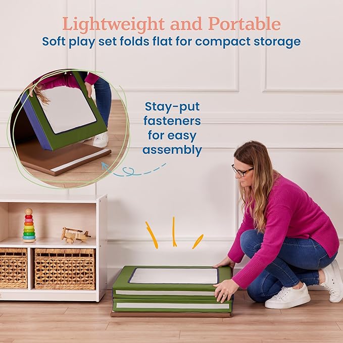 ECR4Kids SoftZone Double-Sided Folding Floor Mirror, Daycare Essentials, Earthtone
