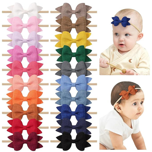 jollybows 3.35" 20pcs Baby Girls Bows Headbands Elastic Nylon Hairband Ribbon Bow Hair Accessories for Kids Toddlers Infants Newborn