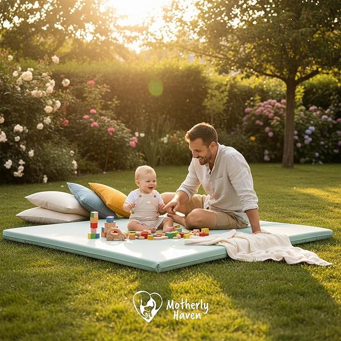 Motherly Haven Play Mat Cover Only – Fits 50x50x1 Rollable Foam Floor Mat for Babies – Waterproof, Easy to Clean Replacement Cover for Tummy Time & Crawling – Green