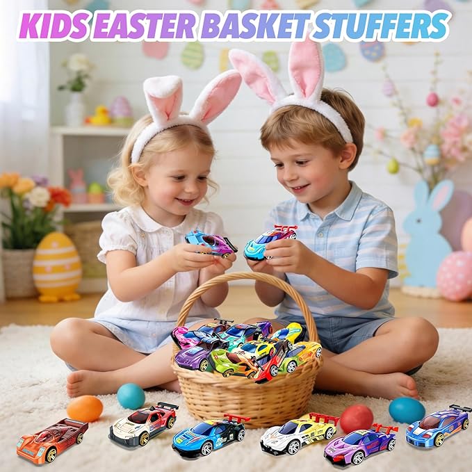 MACALOCA Color Changing Cars Toys Bath Toysva for Ages 1-3 4-8 Easter Basket Stuffers for Kids Grandkids Boys Birthday Gifts Race Cars Themed Party Favors Easter Egg Fillers Sensory Die-Cast Toys