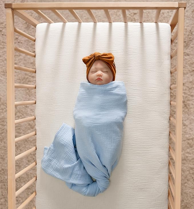 Meracorallo Muslin Mini Crib Sheet, Pack n Play Fitted Sheet, Soft and Breathable Pack and Play Playard Mattress Sheet for Baby Boys and Girls, Cream