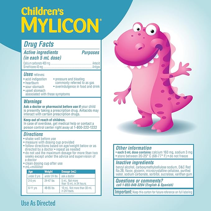 Children's Mylicon All-in-One Tummy Relief Liquid For Indigestion for Kids, Bubble Gum Flavor, 4oz
