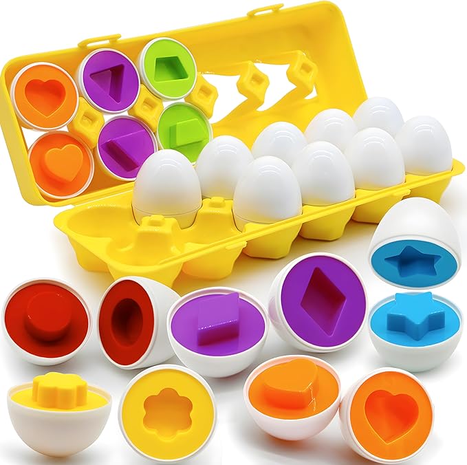 WEEJOYGAM Toddler Montessori Toys for 1 2 3 Year Old Boy Girl Easter Eggs Basket Stuffers Birthday Gift, Sensory Color Sorting Matching Eggs for Toddlers 1-3 Educational Shape Sorter Puzzle Fine Motor