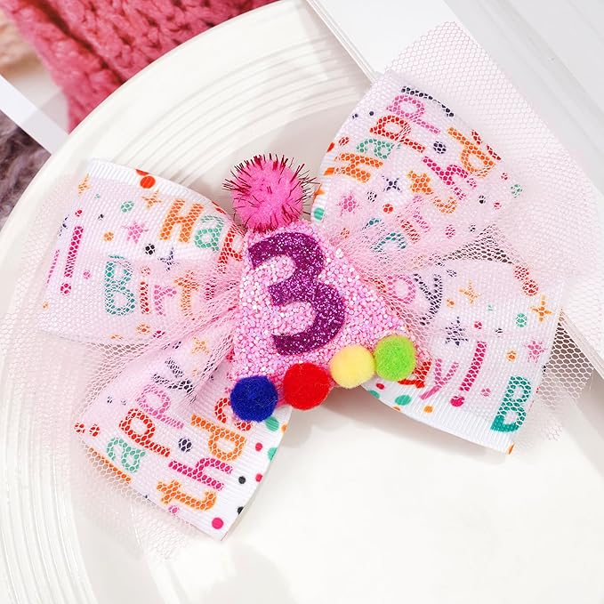 Sprinkle Confetti Hair Bow Clip - First Birthday Pink Party Decoration for Baby Girls, Ice Cream Theme 1st Birthday (3th Girls Hair Bow)