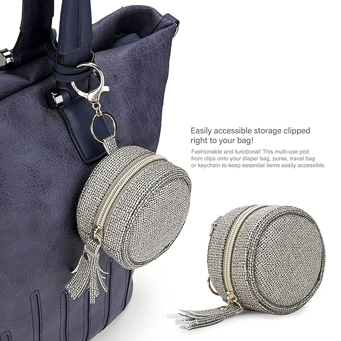 MOMIGO Pacifier Case Bag - Leather Pacifier Holder with Clip for Diaper Bag Stroller Purse Charm, Holds 2 Pacifiers Outdoor Travel (Weave Dark Grey)