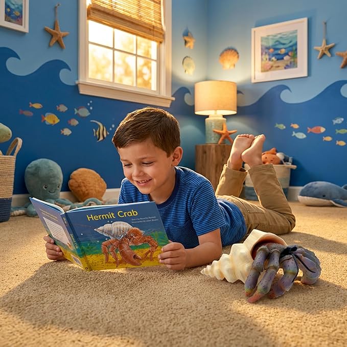 Gemini&Genius Sea Animal Hermit Crab Action Figure Toy for Kids, Soft Rubber Realistic Ocean Crab Educational and Role Play Toys for Kids and Collectors, Great Swimming and Bath Toys (Hermit Crab)