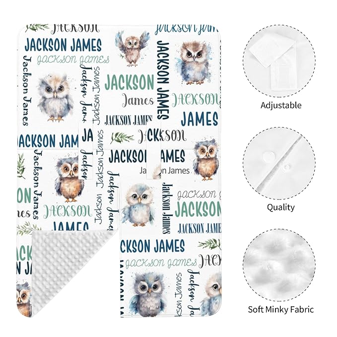 Personalized Baby Car Seat Cover Winter Custom Minky Carseat Cover Boy Girls with Name Owl Carseat Canopy Customized Car Seat Canopy Infant Carrier Covers Nursing Cover Toddler Blanket