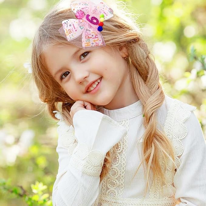 Sprinkle Confetti Hair Bow - First Birthday Pink Party Decoration for Baby Girls, Ice Cream Theme Birthday (6th Girls Hair Bow)