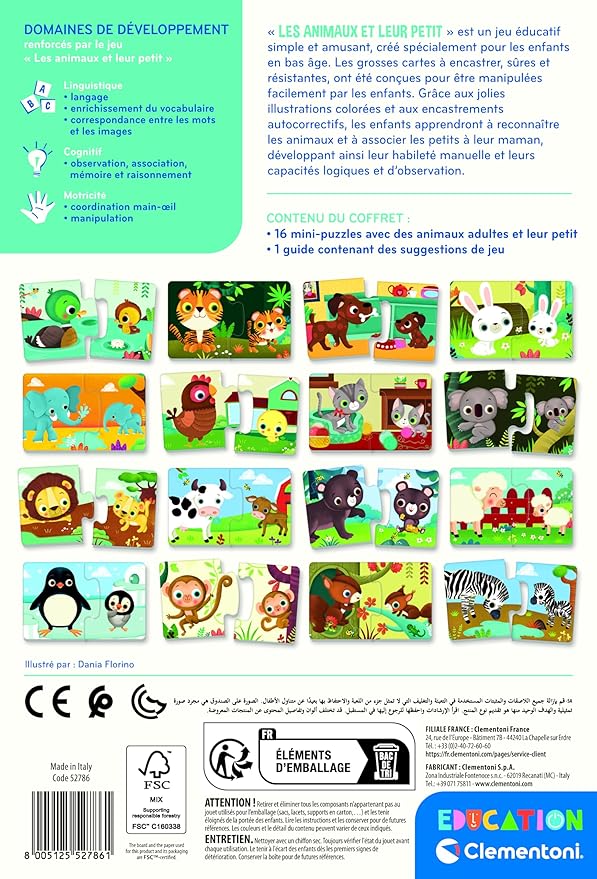 Clementoni Animals and Their Little | Contains 16 Mini Puzzles and 1 Guide. | 2 Years | 52786