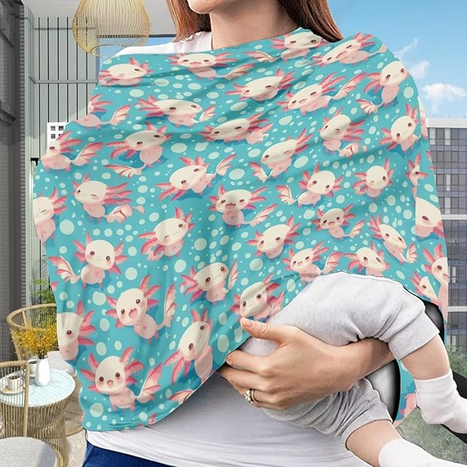Youngerbaby Axolotl Nursing Cover Breastfeeding Super Soft Multi Use for Baby Car Seat Covers Canopy Shopping Cart Cover Scarf Light Blanket Stroller Cover Baby Girl Necessities