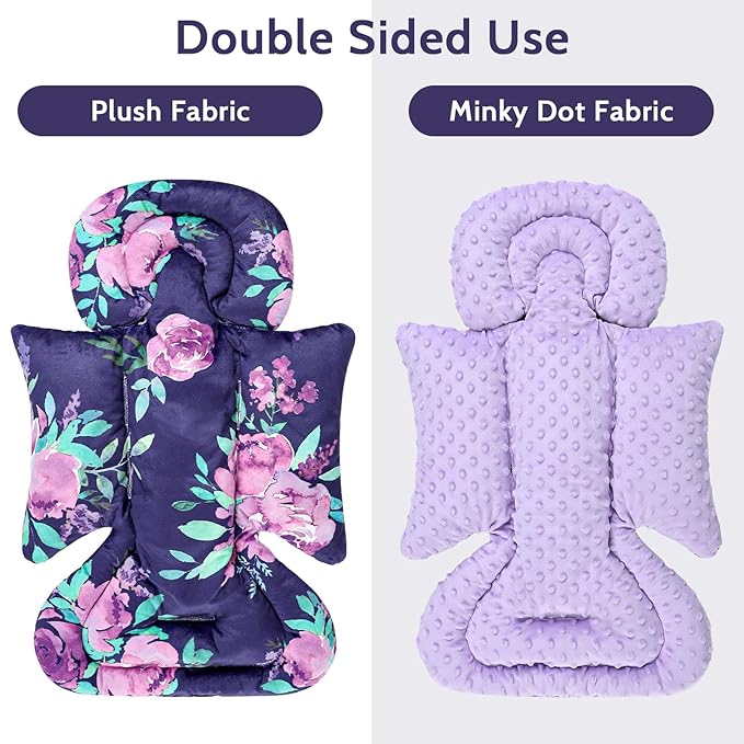 TANOFAR Car Seat Head Support Baby - Infant Car Seat Insert for Newborn Girls Boys - Soft Carseat Head Support for Infant - Newborn Carseat Insert for Car Seats, Strollers, Swings (Purple Floral)