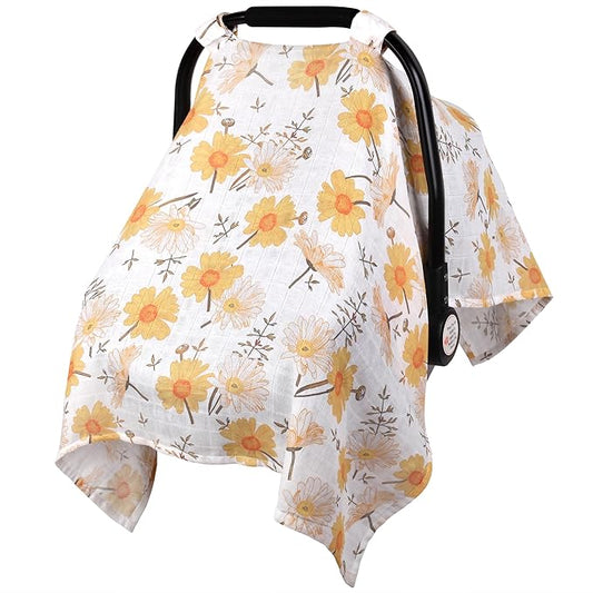 Metplus Car Seat Cover Baby Girl, 100% Muslin Cotton Infant Carseat Covers, Lightweight Breathable Car Seat Canopy, Summer Stroller Sun Shade, Newborn Travel Essentials