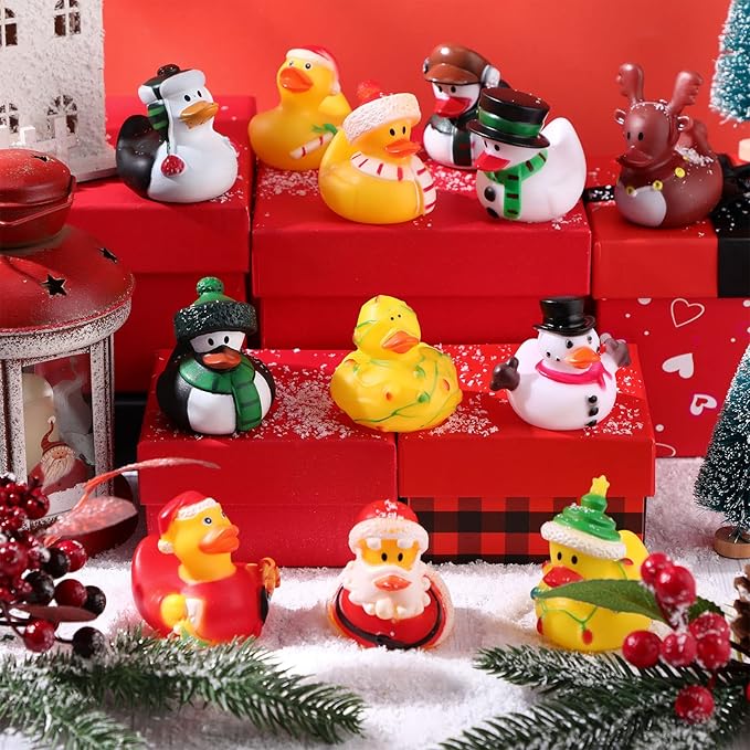 Sratte 16 Christmas Rubber Duck Bulk, Mini Santa Rubber Duck Bath Toys Assorted Xmas Party Decorations for Christmas Party Favors Stocking Stuffers Gifts for Coworkers Class (Simple Style)