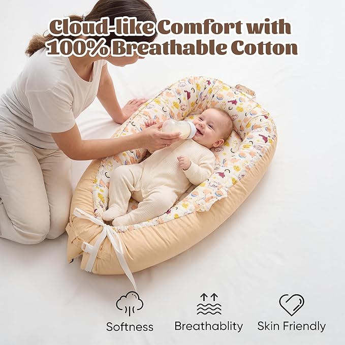 Baby Lounger - Newborn Lounger Cover Months 0-12 Months, Baby Lounger Cover Breathable & Soft Baby Nest Cover Co Sleeping Babies Essentials Gifts, Portable Infant Lounger Baby Floor Seat Rainbow