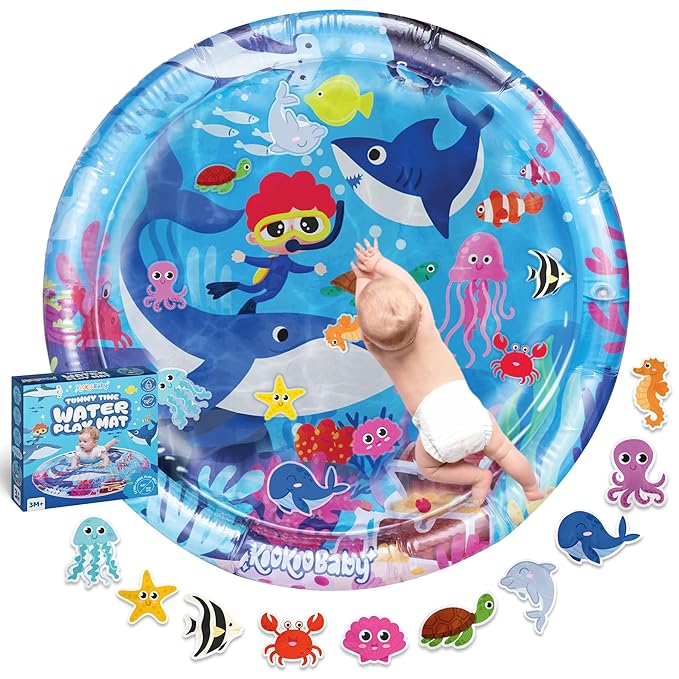 KooKooBaby Tummy Time Water Mat for Babies - Xtra Large Sensory Baby Water Mat for Tummy Time & Motor Development - Leak-Proof Water Pad, Durable Infant Water Play Mats for Baby Boys & Girls 3 Months+