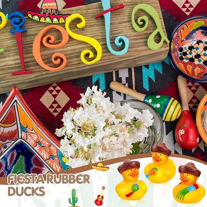 48 Pcs DEEKIN Mexican Fiesta Rubber Ducks for Party Favors Decoration 2 Inch Fiesta Party Favors Cinco De Mayo Party Decorations Rubber Ducks Assortment Birthdays Accessories