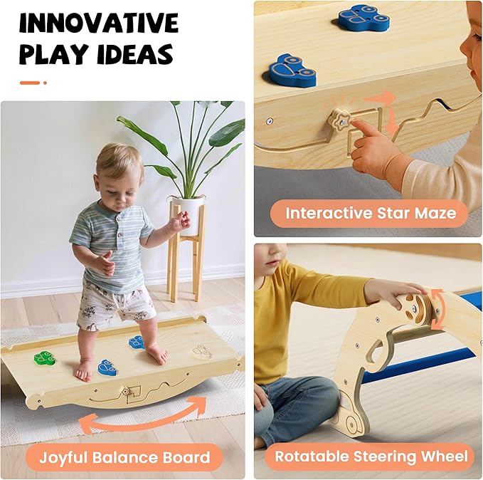Pikler Triangle Climbing Set with Cushion, Foldable Climbing Toys Indoor, Montessori Toddler Gym, 10-in-1 Climber & Playground, Gift for Christmas, Birthday, New Year (Glacier Lake)