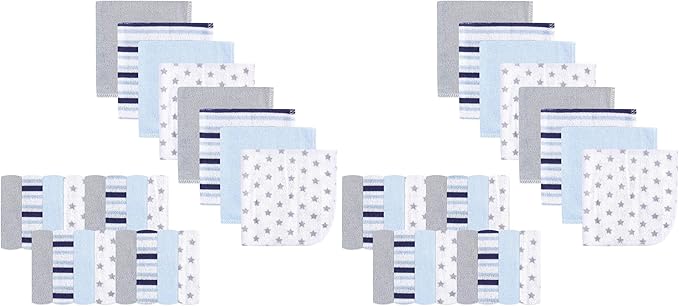 Luvable Friends Unisex Baby Super Soft Bundle Washcloths, Stars Stripes, One Size (Pack of 2)
