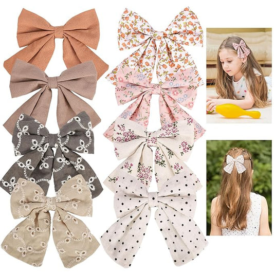 8 PCS Toddlers Hair Bows, Handmade 5" Hair Clips for Girls, Hair Accessories for Toddler Baby Girl Kids School Parties Christmas Gifts Stocking Stuffers (Fancy Design)
