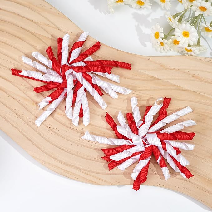 Yxiang 2PCS Red Korker Bows for Girls 4'' Curly Bow Hair Clip Ribbon Ponytail Bows Alligator Clip Hair Barrette for Girls Toddlers Kids