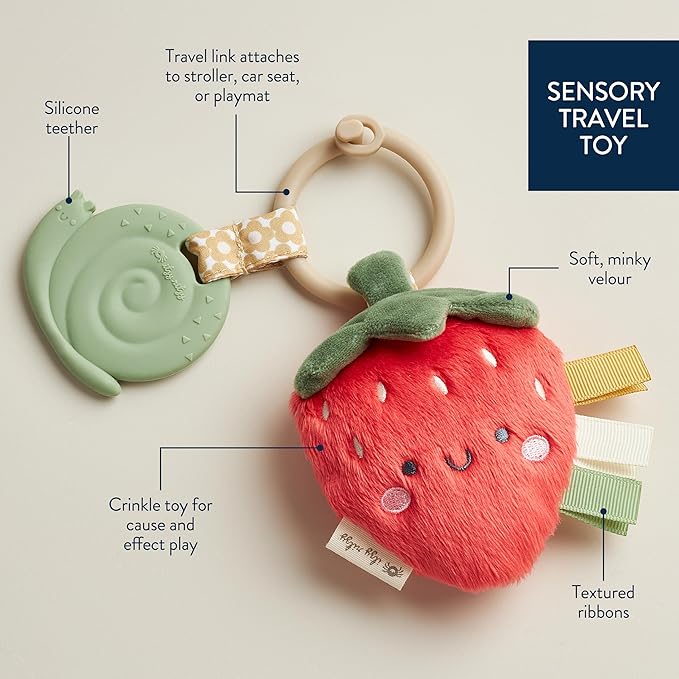 Itzy Ritzy Toddler Backpack with Adjustable Straps, 2 Side Pockets & Spacious Interior plus Itzy Pal Infant Toy & Teether with Lovey, Crinkle Sound & Silicone Teether