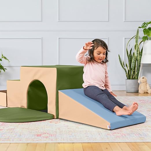 ECR4Kids SoftZone Single Tunnel Maze, Toddler Playset, Earthtone, 6-Piece