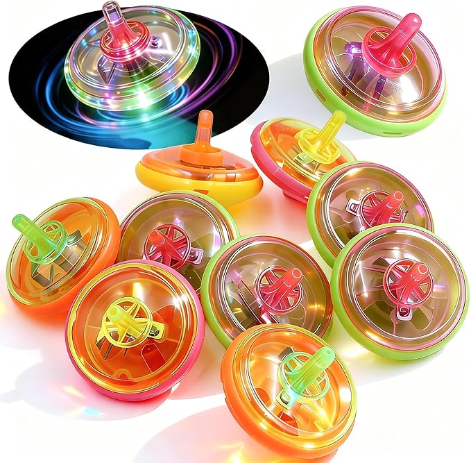 PROLOSO 100 Pcs Light Up Spinning Tops LED Flashing Spinners with Gyroscope