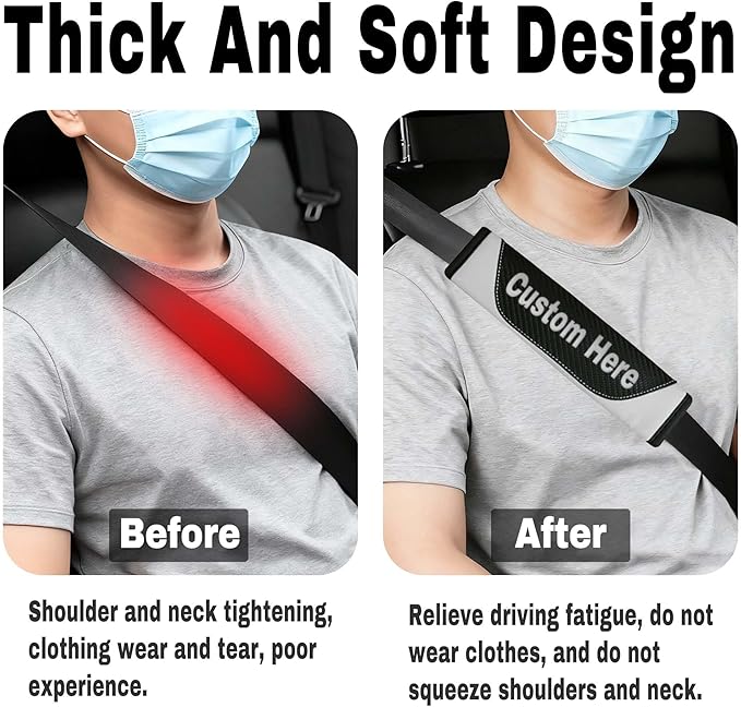 Custom Seat Belt Cover Pad - Personalized Carbon Fiber Seatbelt Shoulder Cushion, Auto Accessories for Cars Trucks SUVs