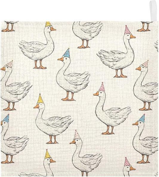 vvfelixl Goose with Birthday Hat Baby Burp Cloths Baby Muslin Washcloths for Boys Girls Cotton Babys Face Towel for Newborn Infants Soft and Absorbent 11.8 X 11.8 in, 5 Pack