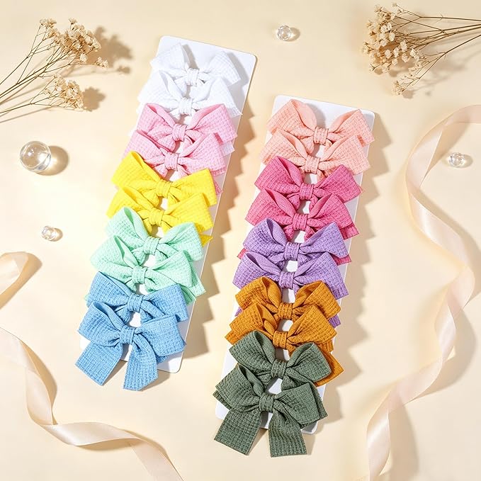 20PCS Baby Girl Dog Gift Wrap Hair Bow Clips Barrettes Colorful Waffle Textured Bow Hair Clips for Girls, Cute Butterfly Accessories Alligator Clip for Little Girls Toddler Kids Teens