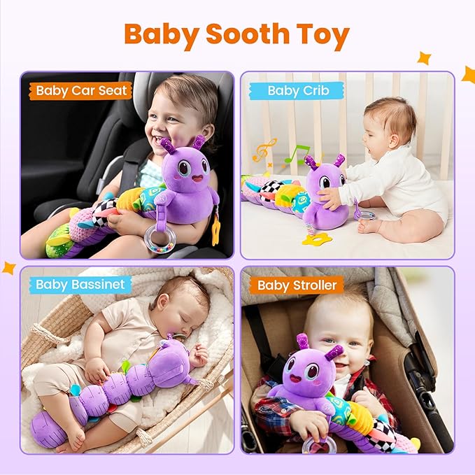 Baby Toys 0-6 Months, Washable Baby Musical Caterpillar Toys with 10 Kid's Song,Rattles,BabyTeething Toys,Suitable for 0-6, 6-12 Months Infant Tummy Time Toy,Newborn Baby Boy&Gril Scensory Gifts