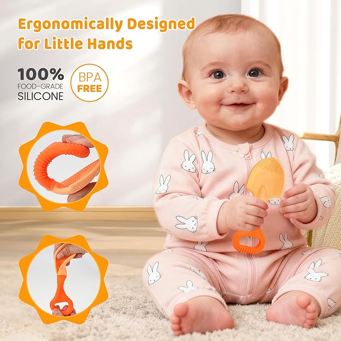 Baby Teething Toys, Baby Teether Toys Shovel & Rake Silicone Teethers for Babies 0-6 Months 6-12 Months, Multi-Texture Gum Massage Teething Relief Easy Grip for Infants Newborn Toddler, 2 Pack