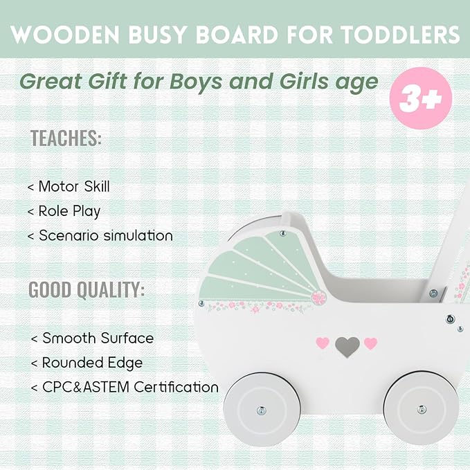 WOODENFUN Wooden Baby Push Walker for 1 Year Old and up, Toddler Shopping Cart Push Toys for Boys Girls