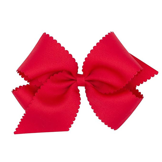 Wee Ones Girls' Classic Grosgrain Hair Bow with Scalloped Edges and Plain Wrap Center on a WeeStay Hair Clip, King, Red