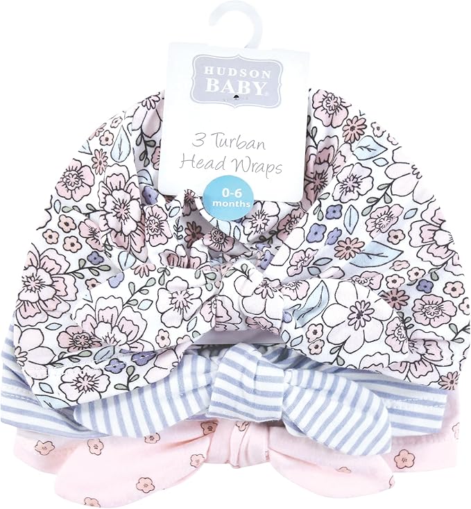 Hudson Baby Infant Girls Turban Cotton Headwraps, 0-24 Months