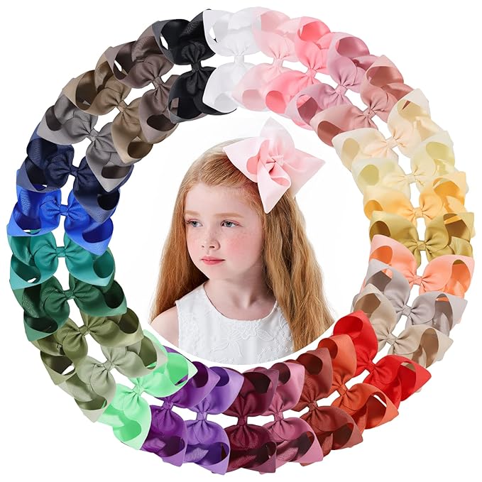 30PCS Big 6 Inch Hair Bows for Girls Grosgrain Ribbon Toddler Hair Accessories with Alligator Clips for Toddlers Baby Girls Kids Teens