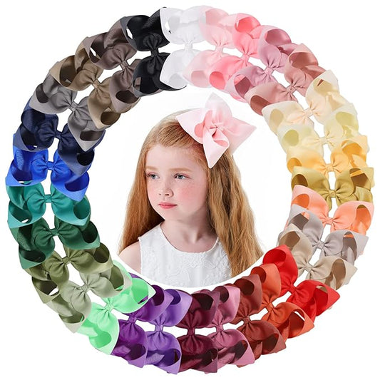 30PCS Big 6 Inch Hair Bows for Girls Grosgrain Ribbon Toddler Hair Accessories with Alligator Clips for Toddlers Baby Girls Kids Teens