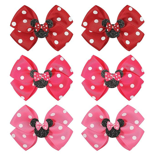 Baby Hair Accessory Set: 6 Piece Mouse Ear Bows and Clips for Girls, Women - Birthday, Party, or Everyday Wear