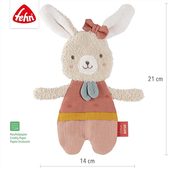 Fehn FehnNATUR rustling Rabbit - Activity Soft Toy for Grasping and Playing - Motor Skills Toys & Rustling Toys for Babies and Young Children from 0+ Months