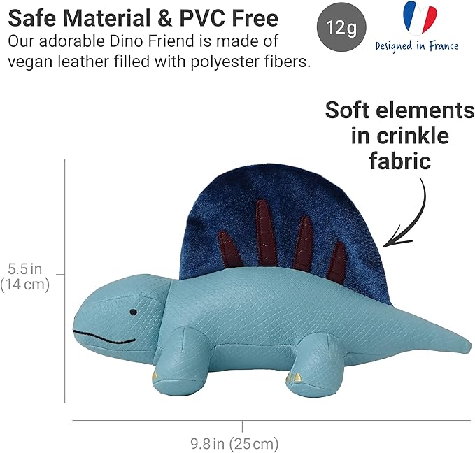 Little Big Friends Dino Friends | Stimulate the Senses with Colors, Textures & a Tinkling Bell | Vegan Leather | Easy to Clean | Dimitri the Dimetrodon