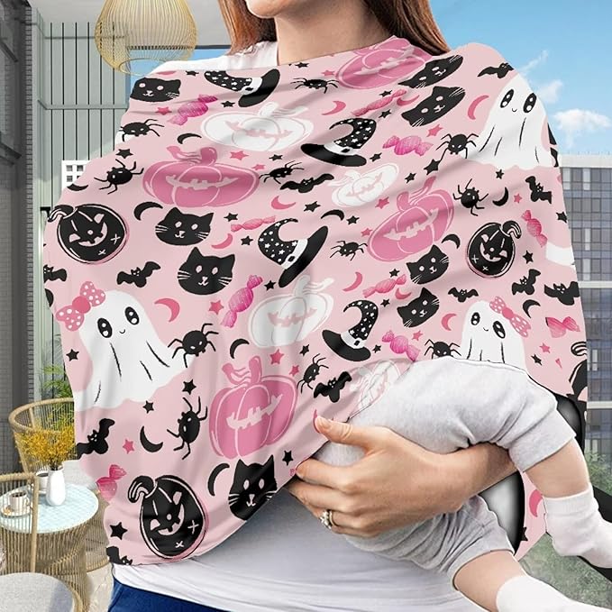 AFPANQZ Pink Pumpkin Breastfeeding Nursing Cover Carseat Canopy for Babies Infant Newborn Stroller Cover Breastfeeding Scarf Baby Shower s for Boys and Girls