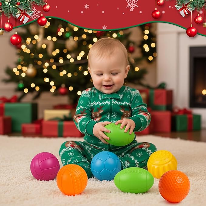 Sensory Balls for Toddlers 1-3, Baby Bath Toys 6-12 Months, 6PCS No Hole Textured Soft Balls, Safe Teething Toys for Boys & Girls, Montessori Gifts, 2025