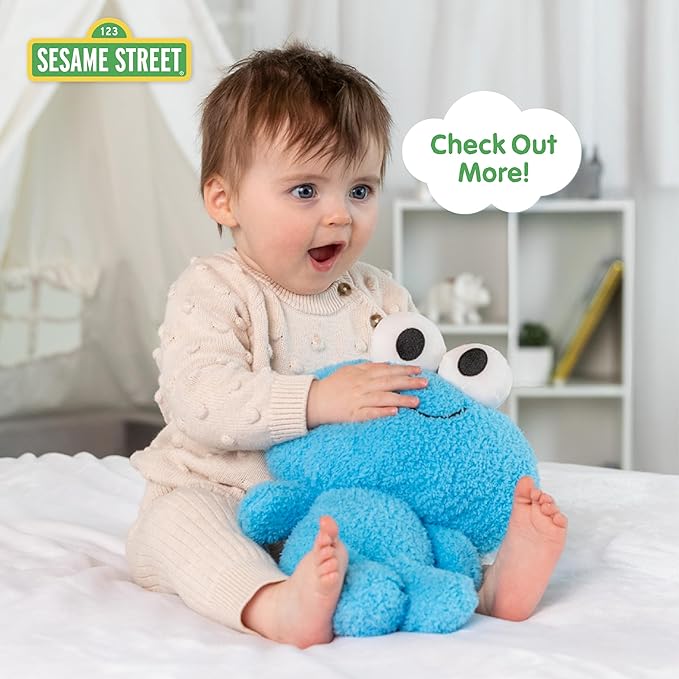 Kids Preferred Sesame Street Cookie Monster Tug & Tag Plush Sensory Toy for Newborns