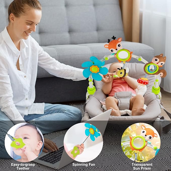 Lynncare Adjustable Arch Bassinet Toys for Infant & Toddlers, Stroller Arch, Baby Crib Toys with Fascinating Hanging for Stimulating Baby’s Senses and Developing Motor Skills