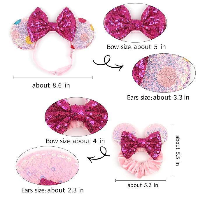 bianbaistar Newborn Bows for Girls Toddler Hair Bows Multicoloured Dot Elastic Adjustable Headband Mouse Ears Scrunchies Essencial Accessories for Trip Headwear for Women (Pinkbow)